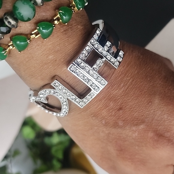 Silver with CZ Inspirational Love 🤍 LIFE Clamper / Hinge Glam Bracelet - Picture 7 of 9